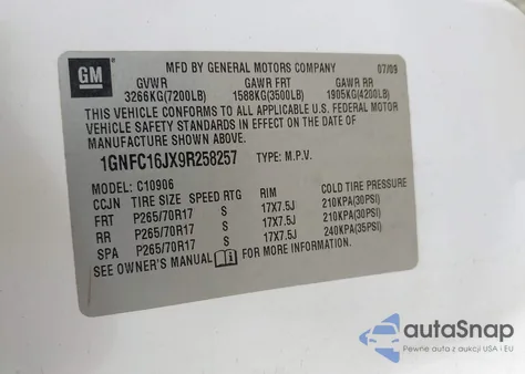 2009 Chevrolet Suburban 1500 Ls z USA, uszkodzony, nr VIN 1GNFC16JX9R258257